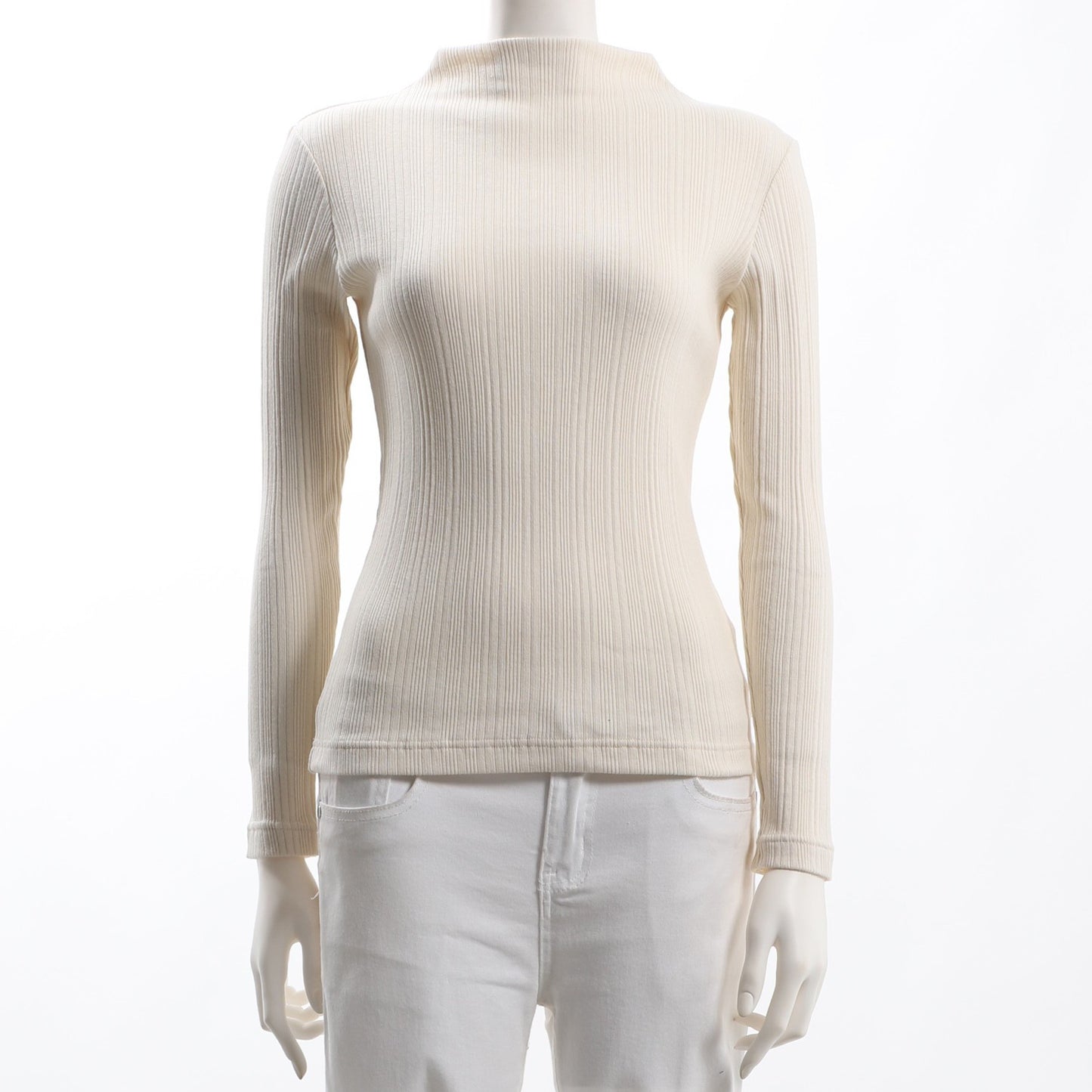 ボトルネックリブカットソー