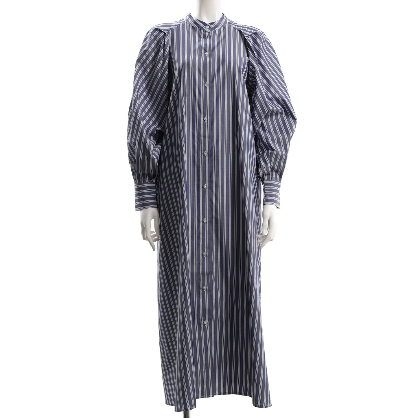 ふんわりボリューム袖ストライプワンピース