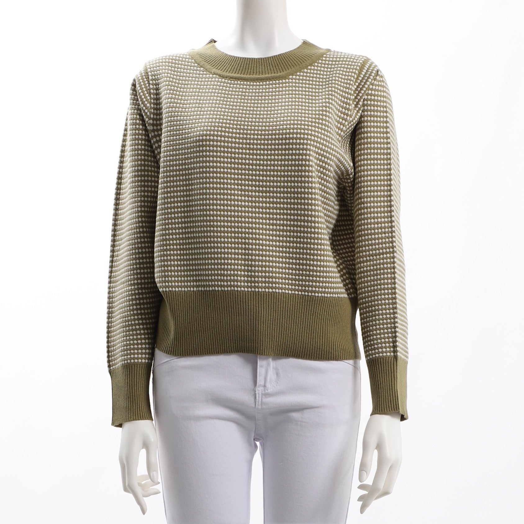 編み柄リブクルーネックニット