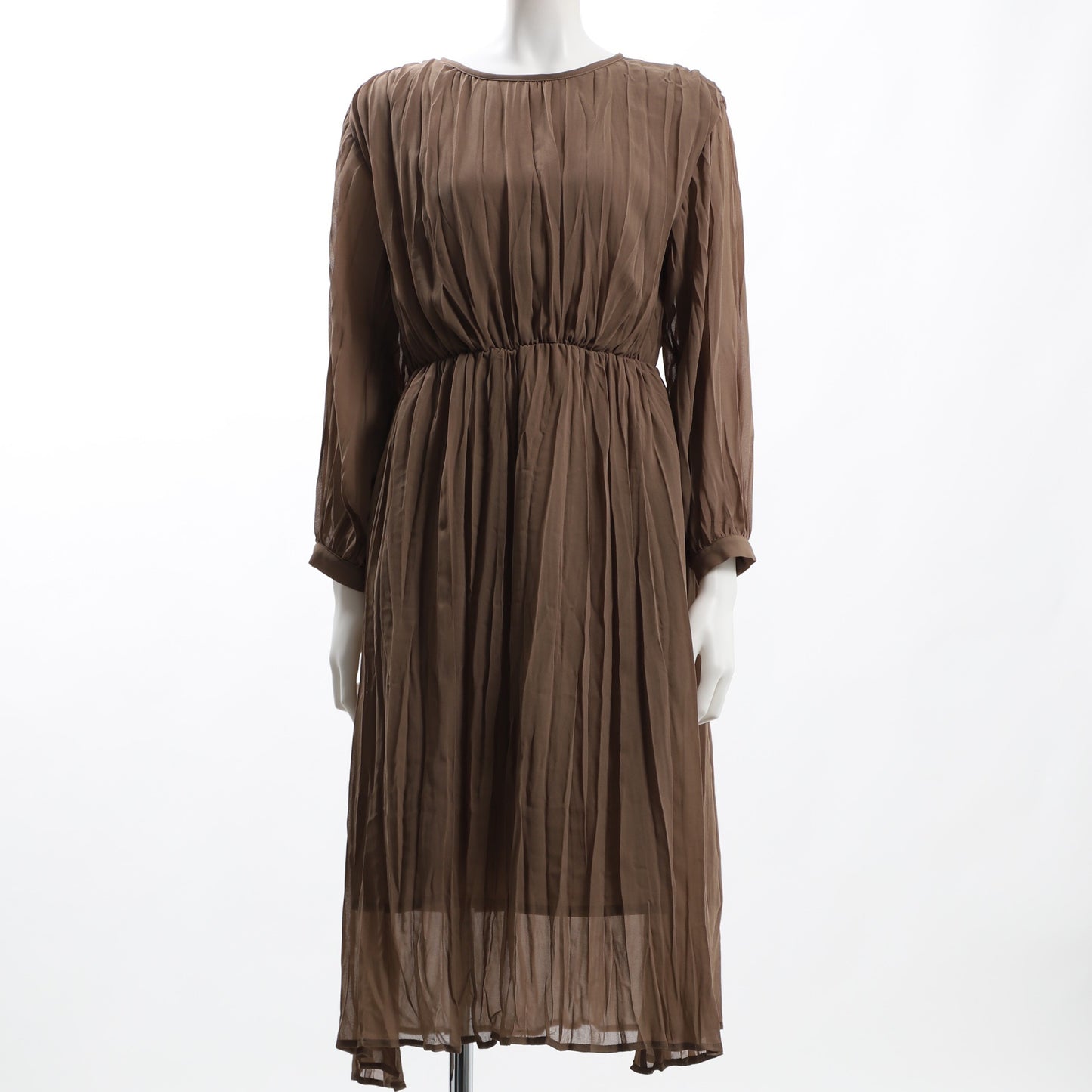 ギャザーデザインラウンドネックワンピース