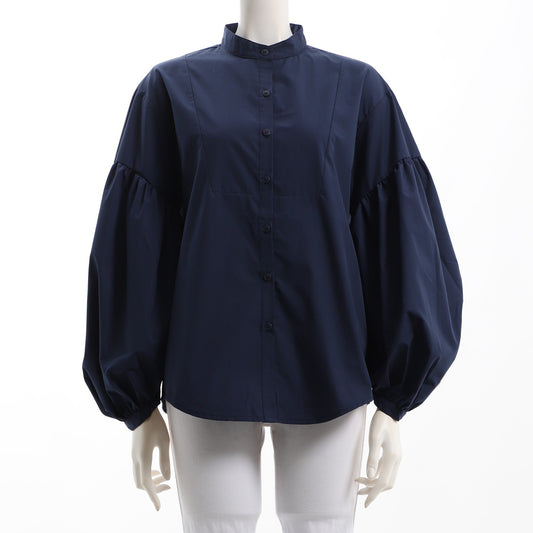 ふんわり袖バンドカラーブラウス