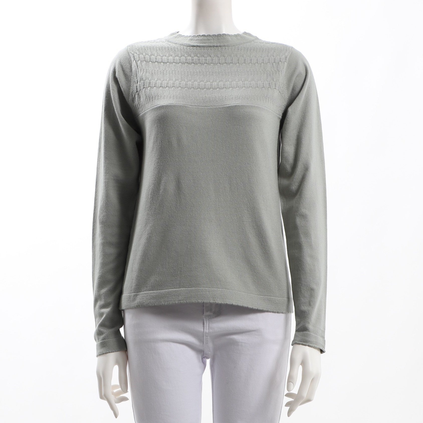 スカラップデザインクルーネックニット