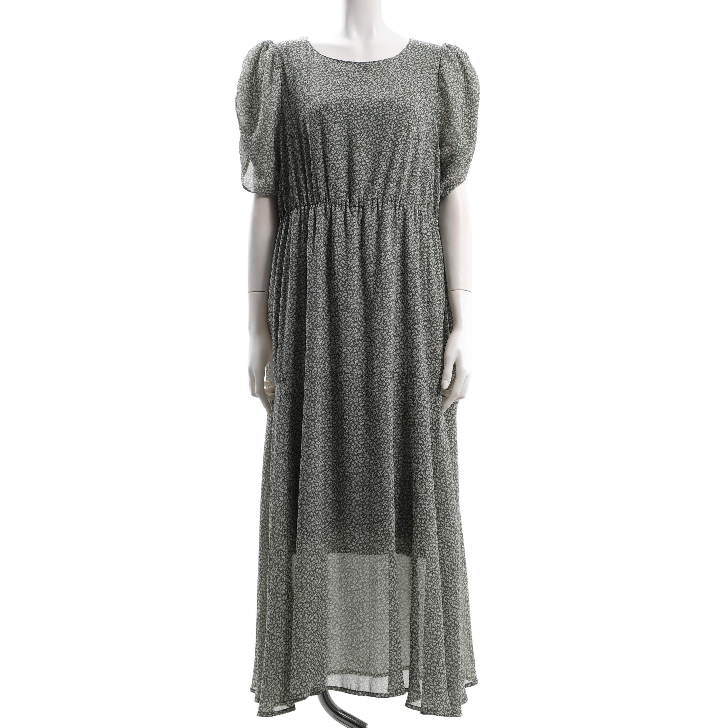 総柄パフスリーブワンピース