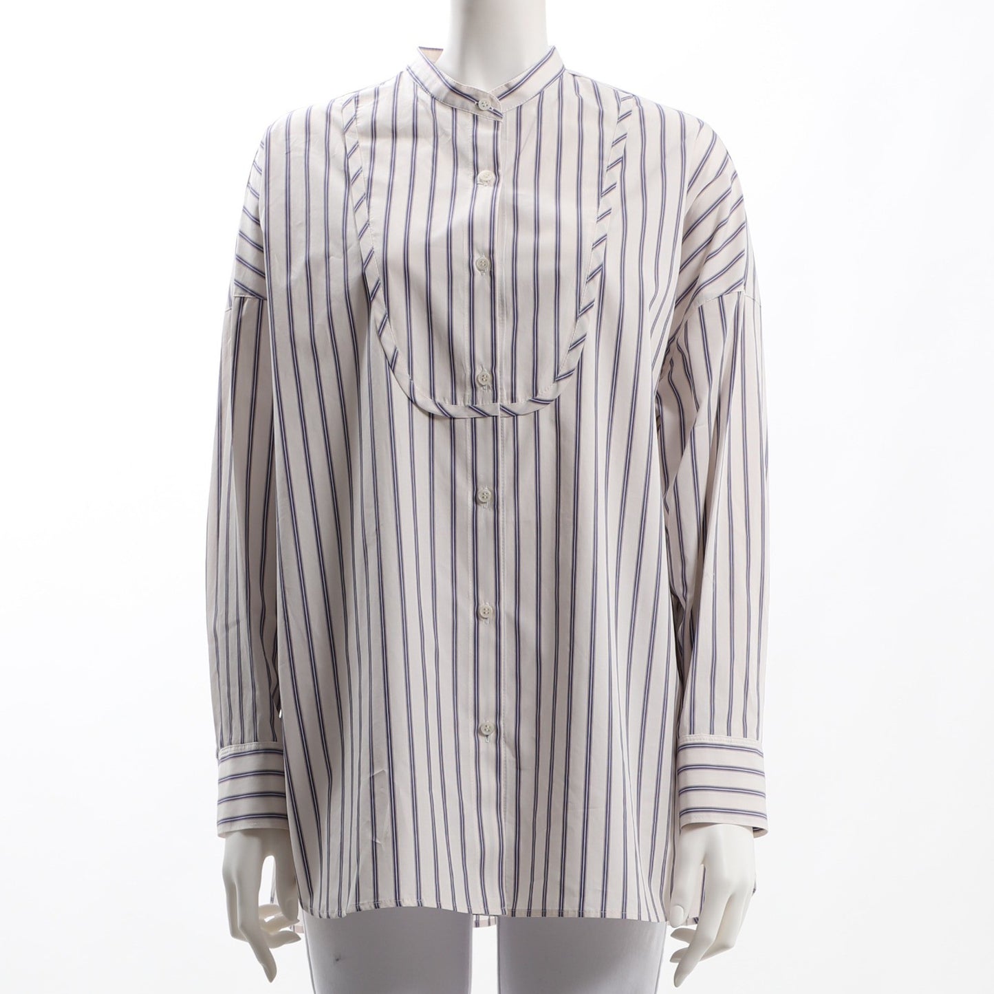 ブザム切り替えストライプ柄バンドカラーシャツ