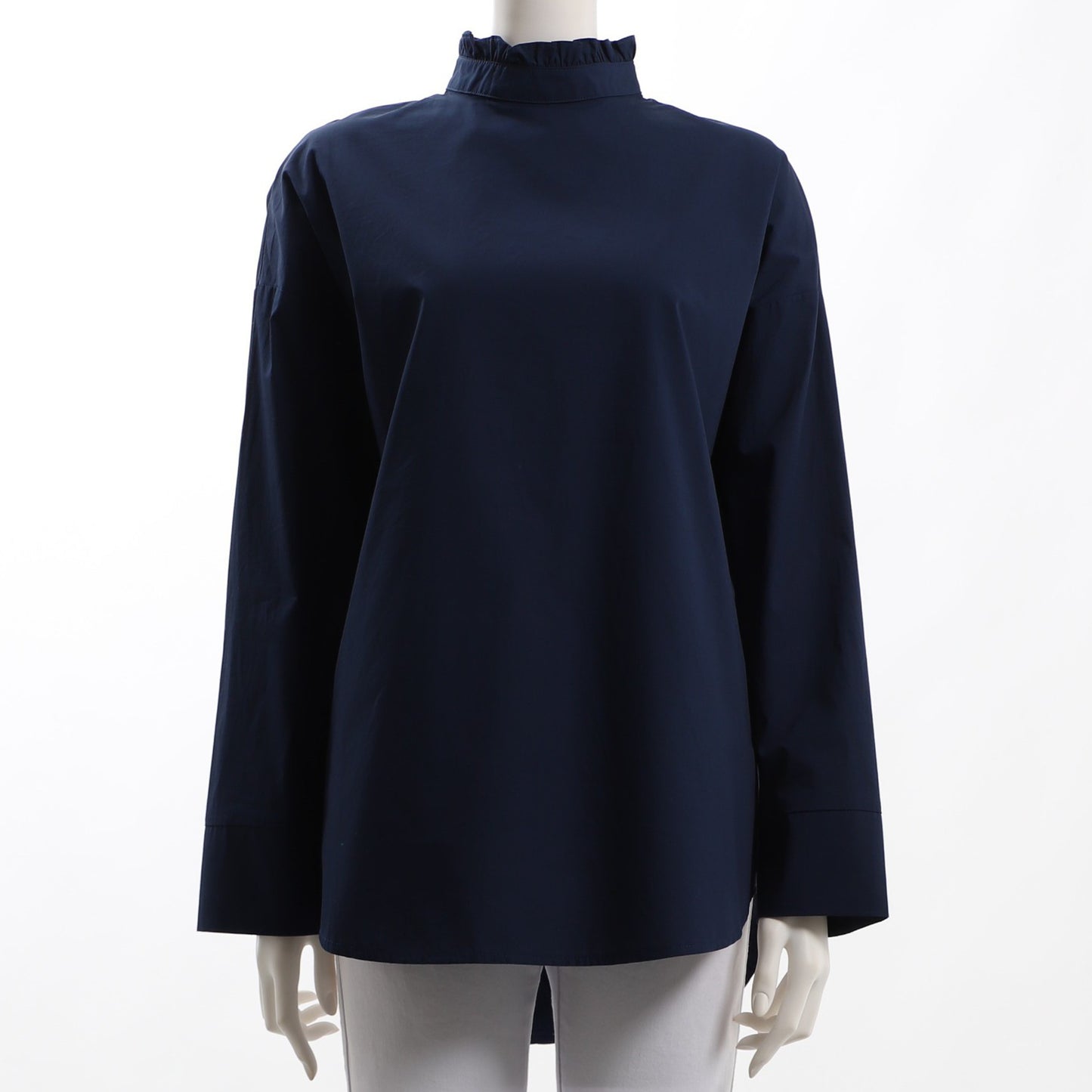 フリルネックコットンブラウス