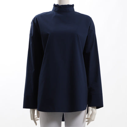 フリルネックコットンブラウス