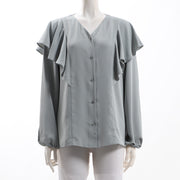 フリルデザインVネックブラウス