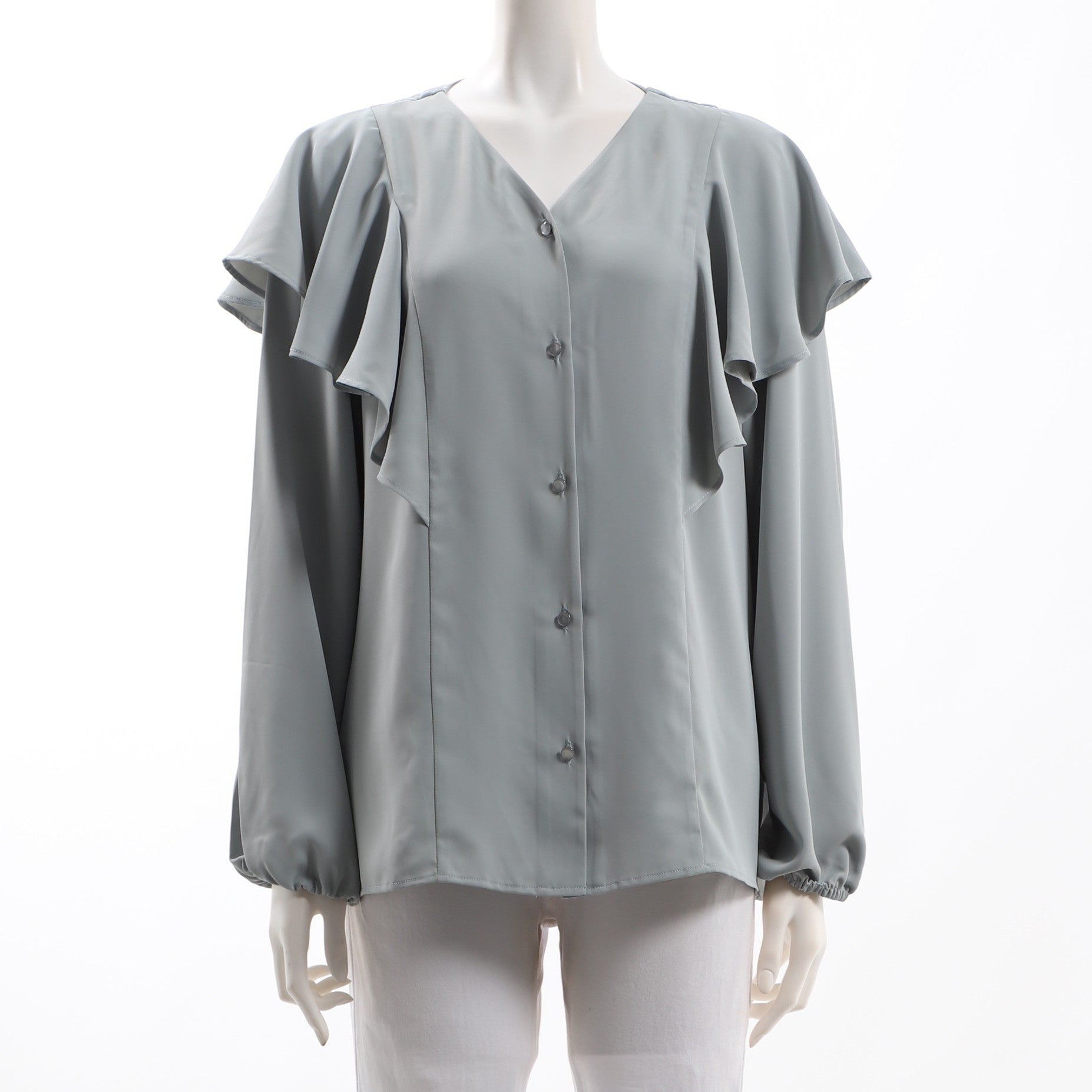 フリルデザインVネックブラウス