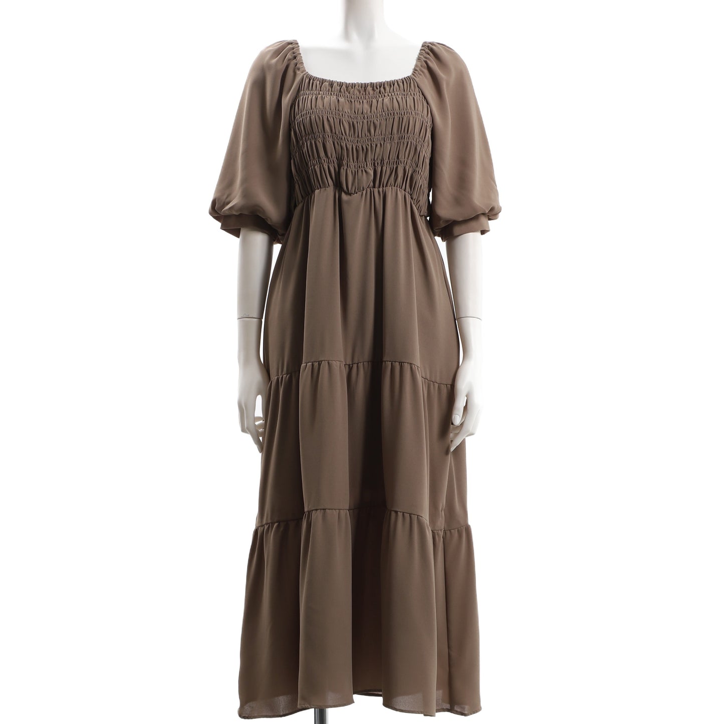 無地デシンシャーリングティアードワンピース