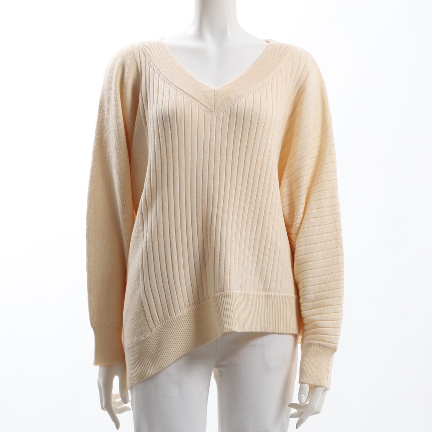 サイドリブ切り替えアシンメトリーニット