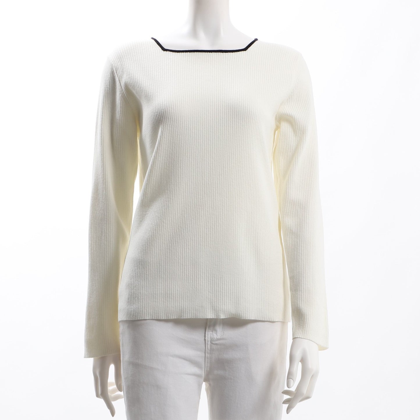 バイカラースクエアネックリブニット