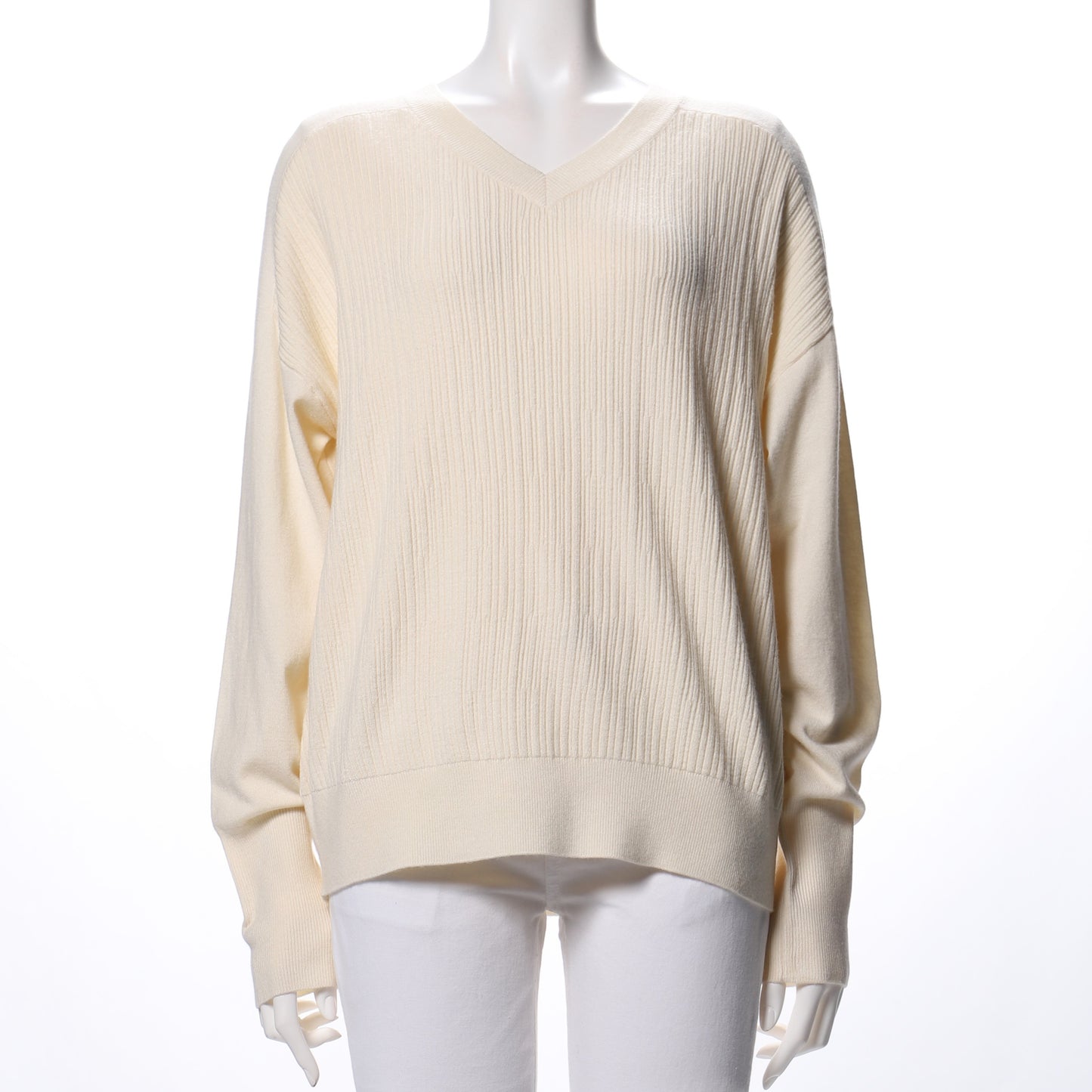 変形リブスリーブ切替Vネックニット