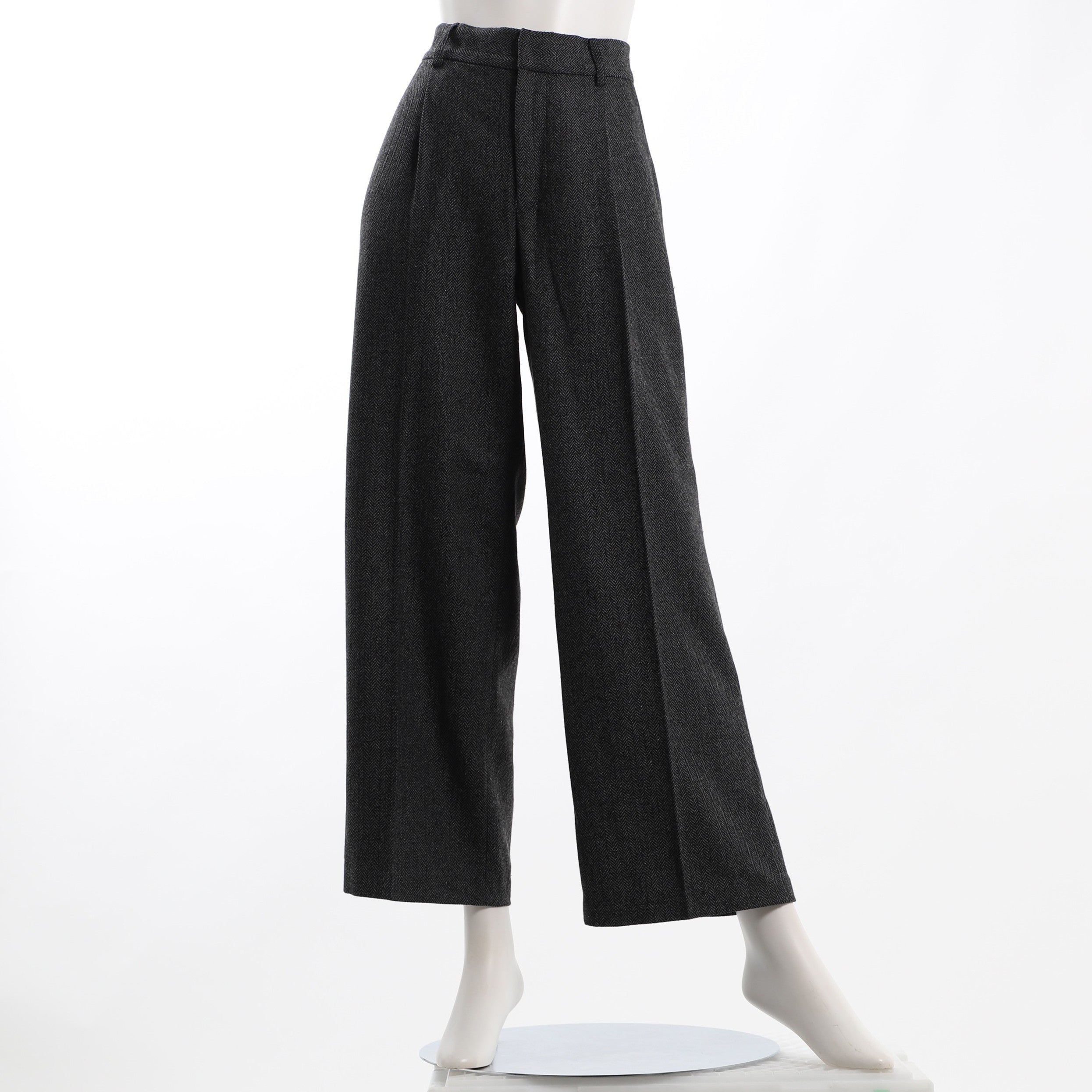 ヘリンボーン柄タック入りワイドパンツ