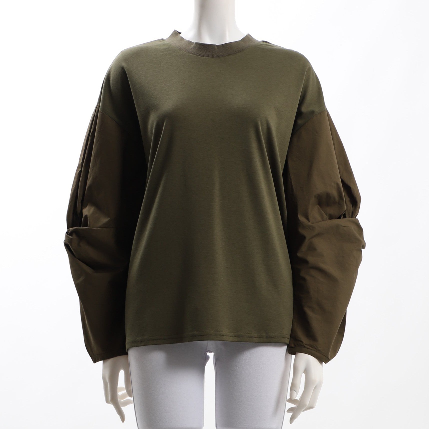 異素材切り替えボリュームスリーブカットソー