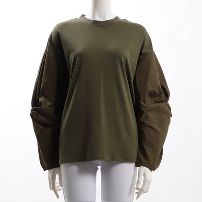 異素材切り替えボリュームスリーブカットソー