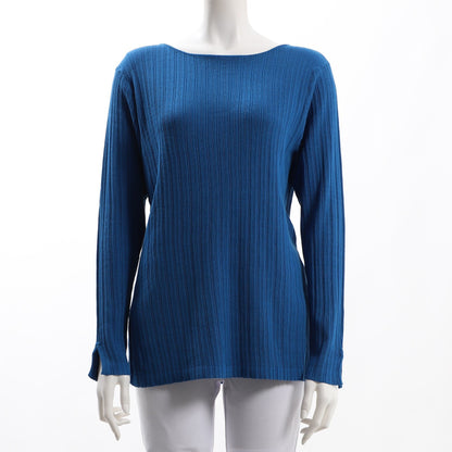 スリット入りボートネックリブニット