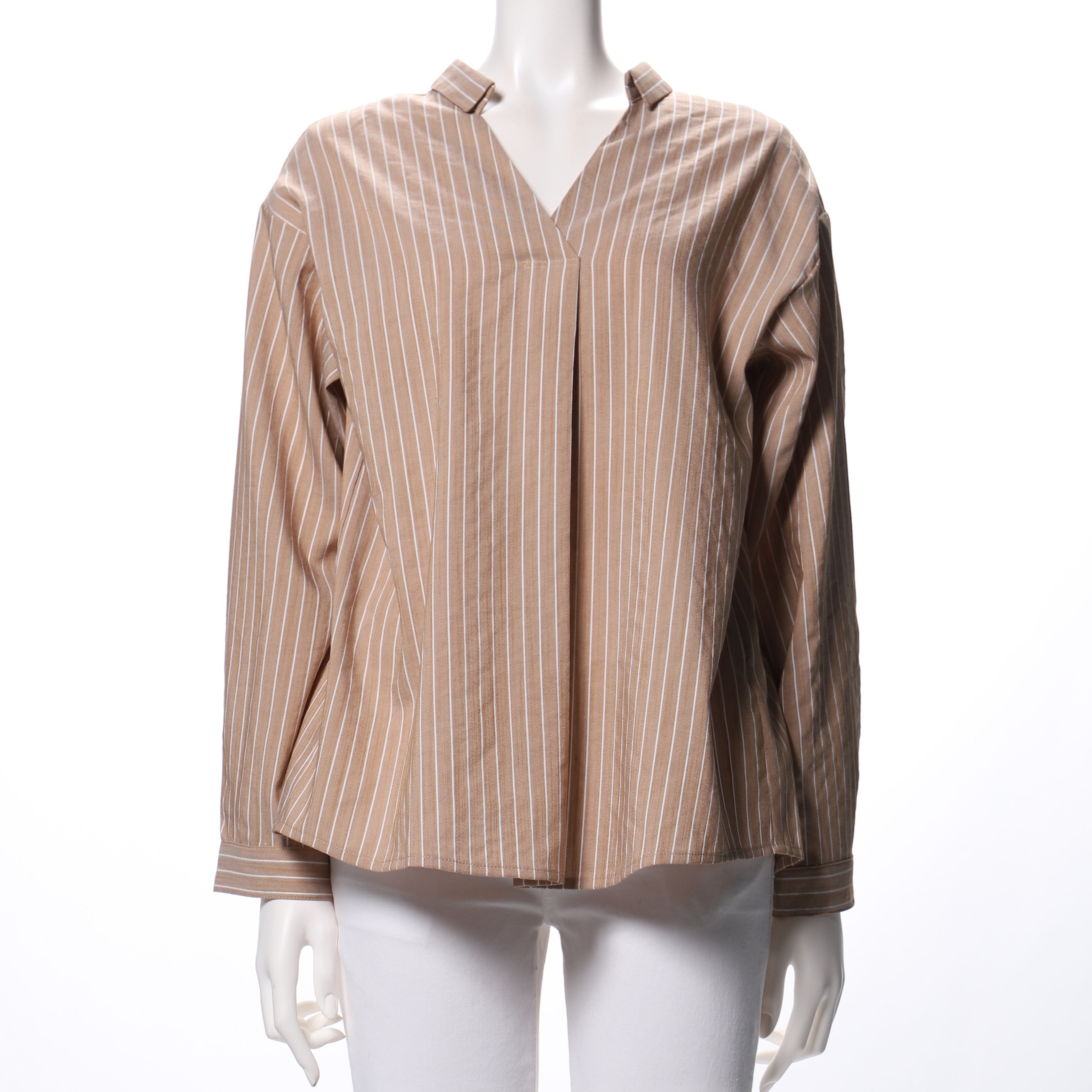 ストライプ柄スキッパーブラウス