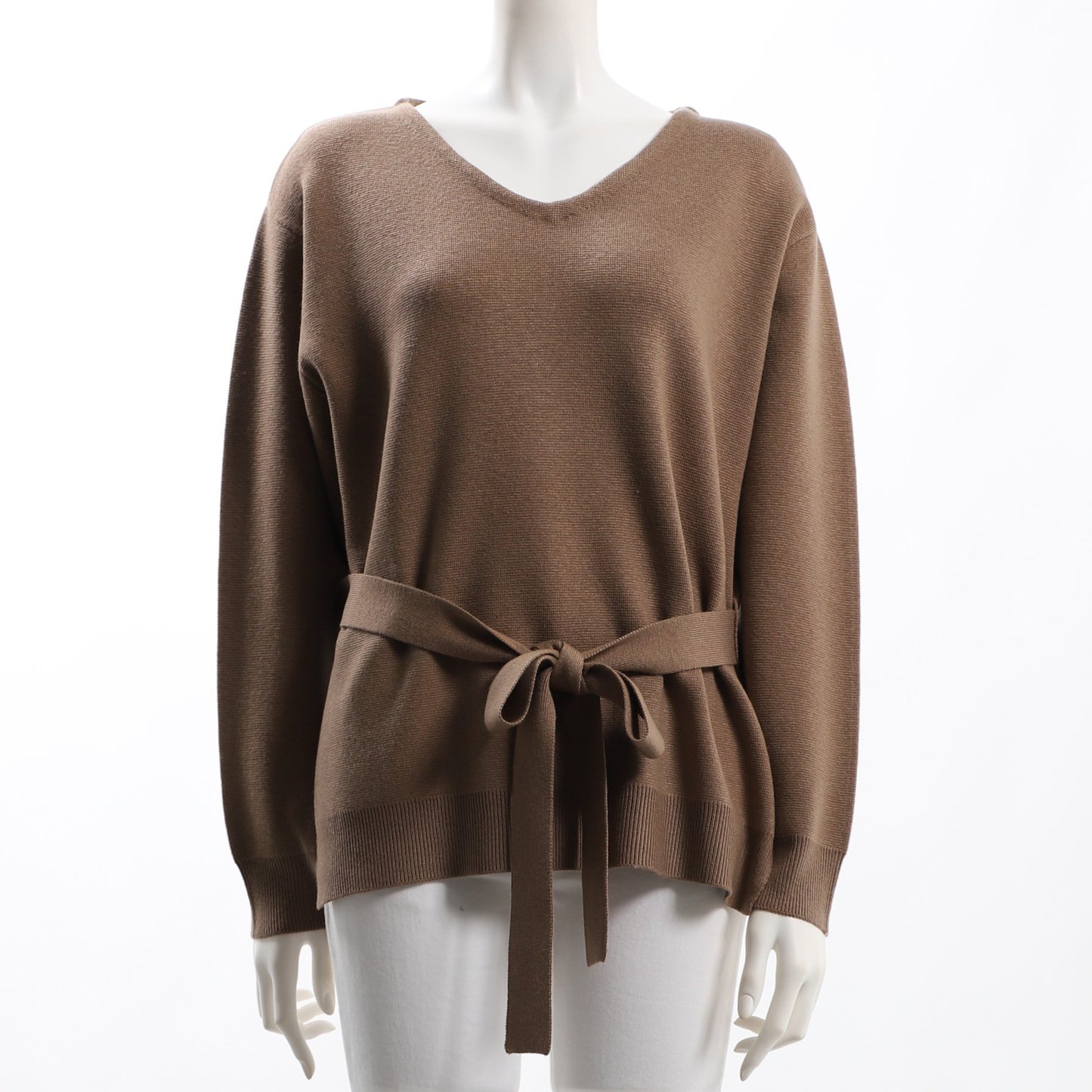 ウエストリボンベルト付きVネックニット