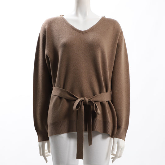 ウエストリボンベルト付きVネックニット