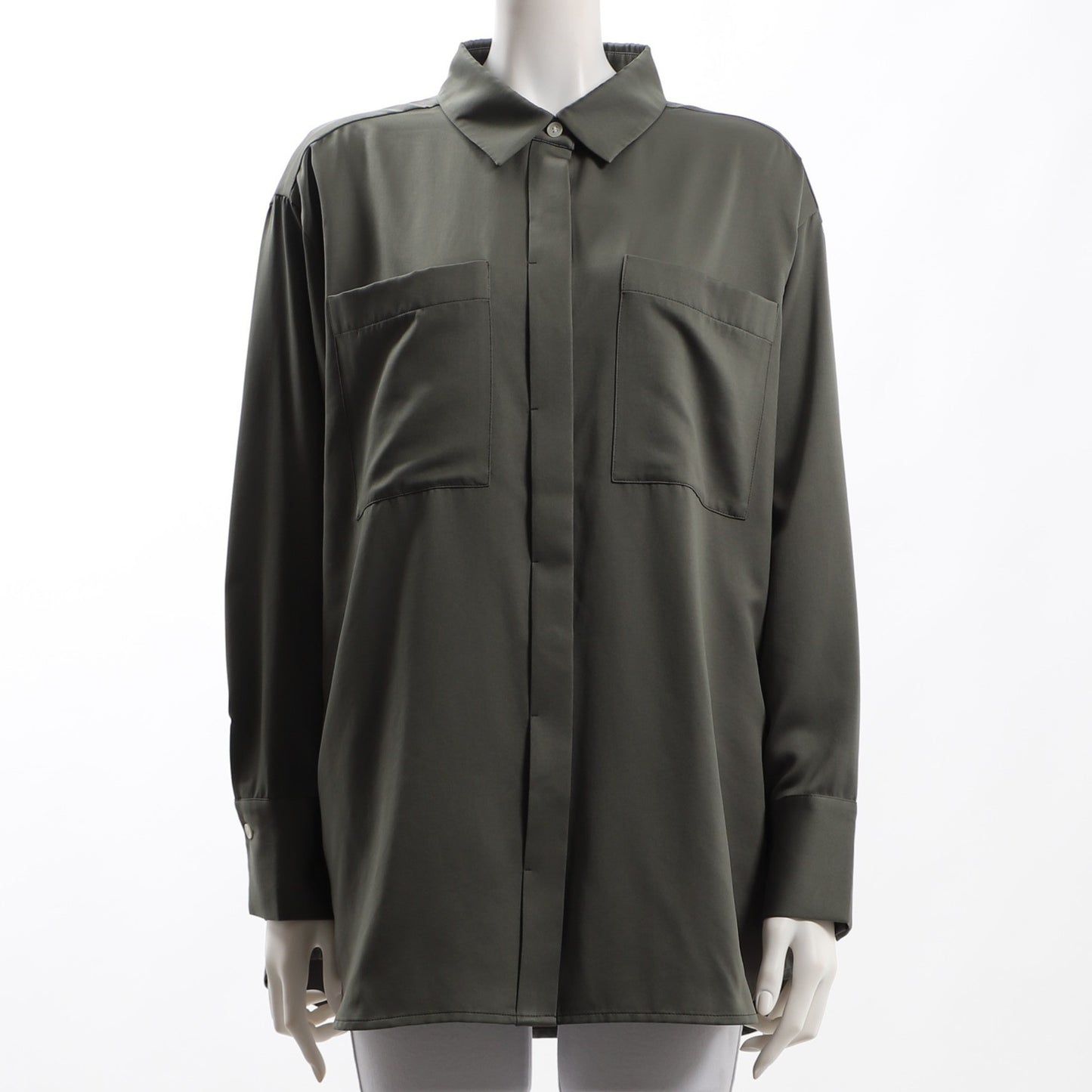 胸元ポケット前開きシャツブラウス