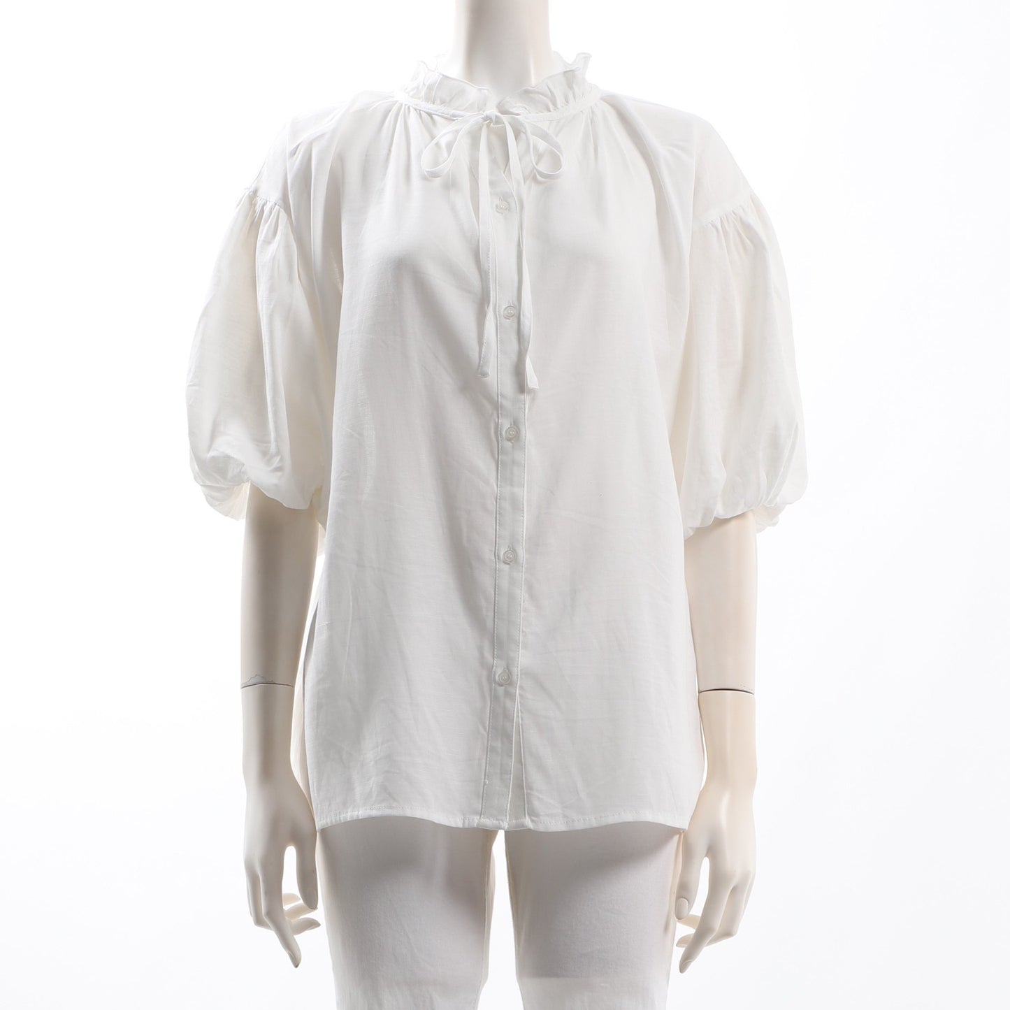 フリルネックブラウス