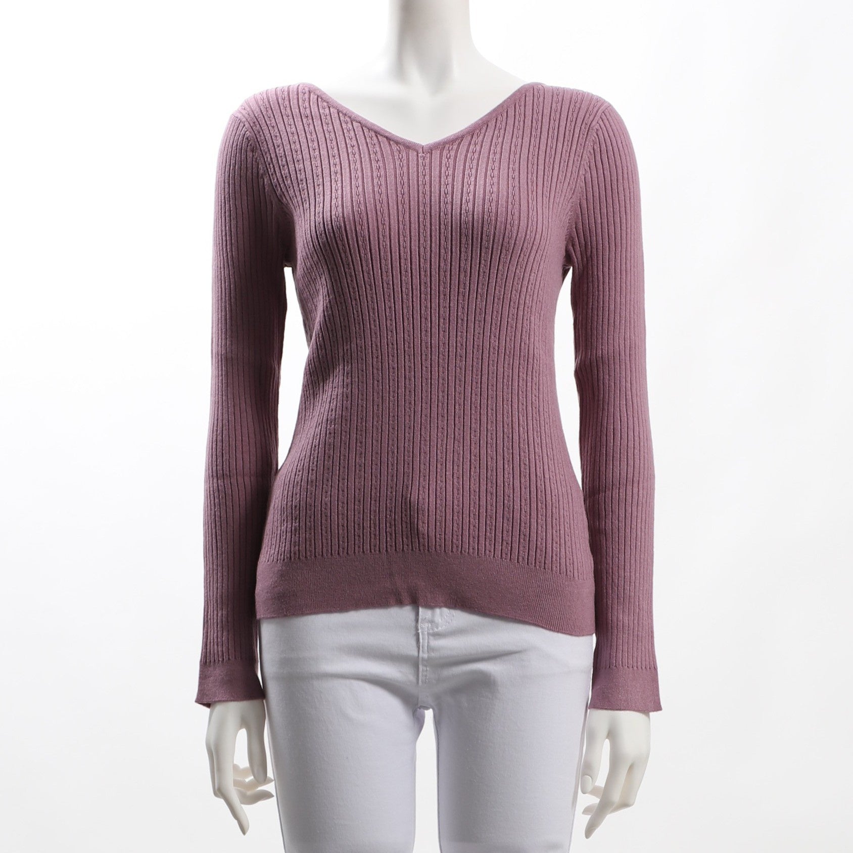 チェーン柄Vネックリブニット