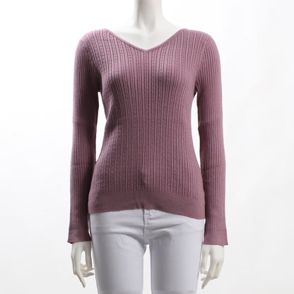 チェーン柄Vネックリブニット