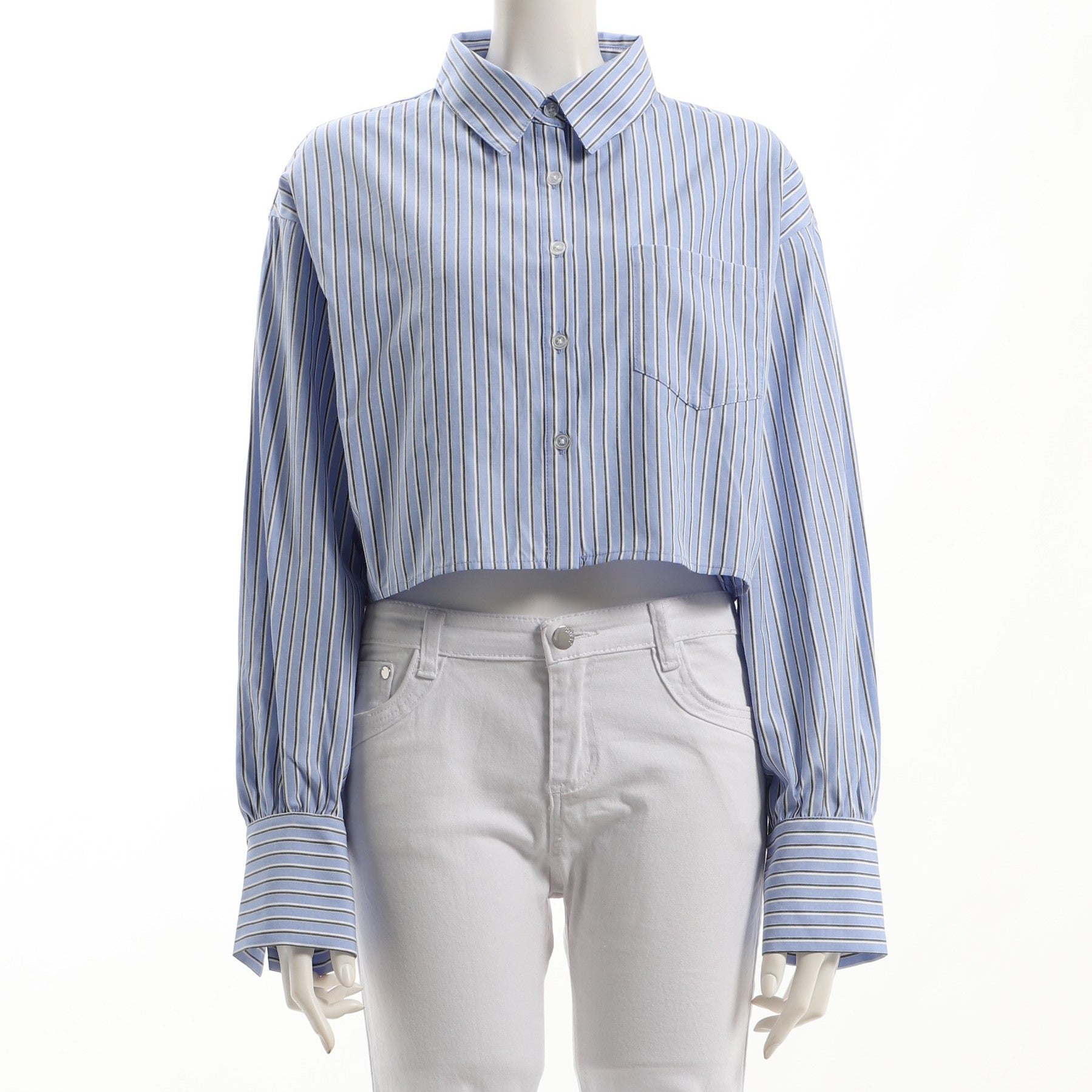 ストライプ柄短丈シャツ