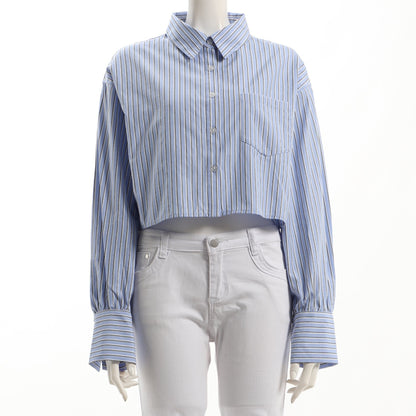 ストライプ柄短丈シャツ