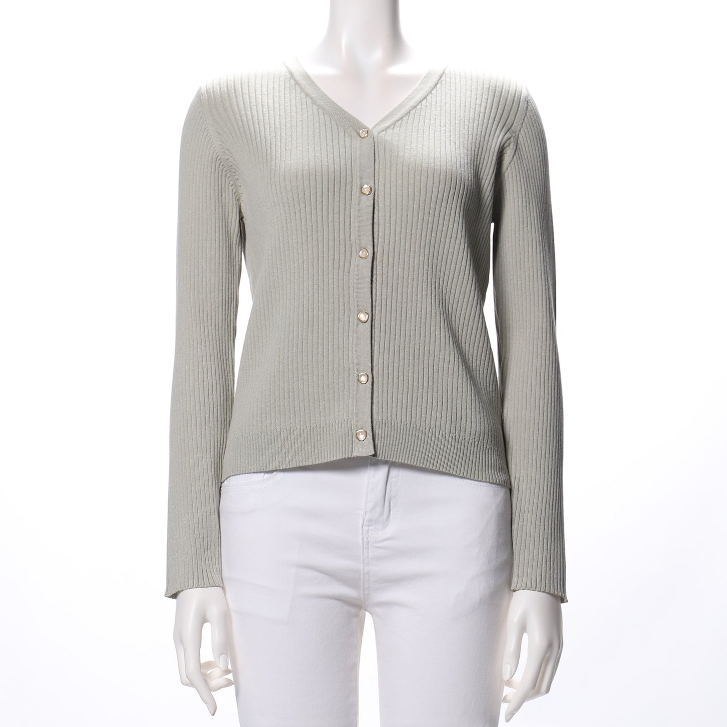 デザイン釦リブカーディガン