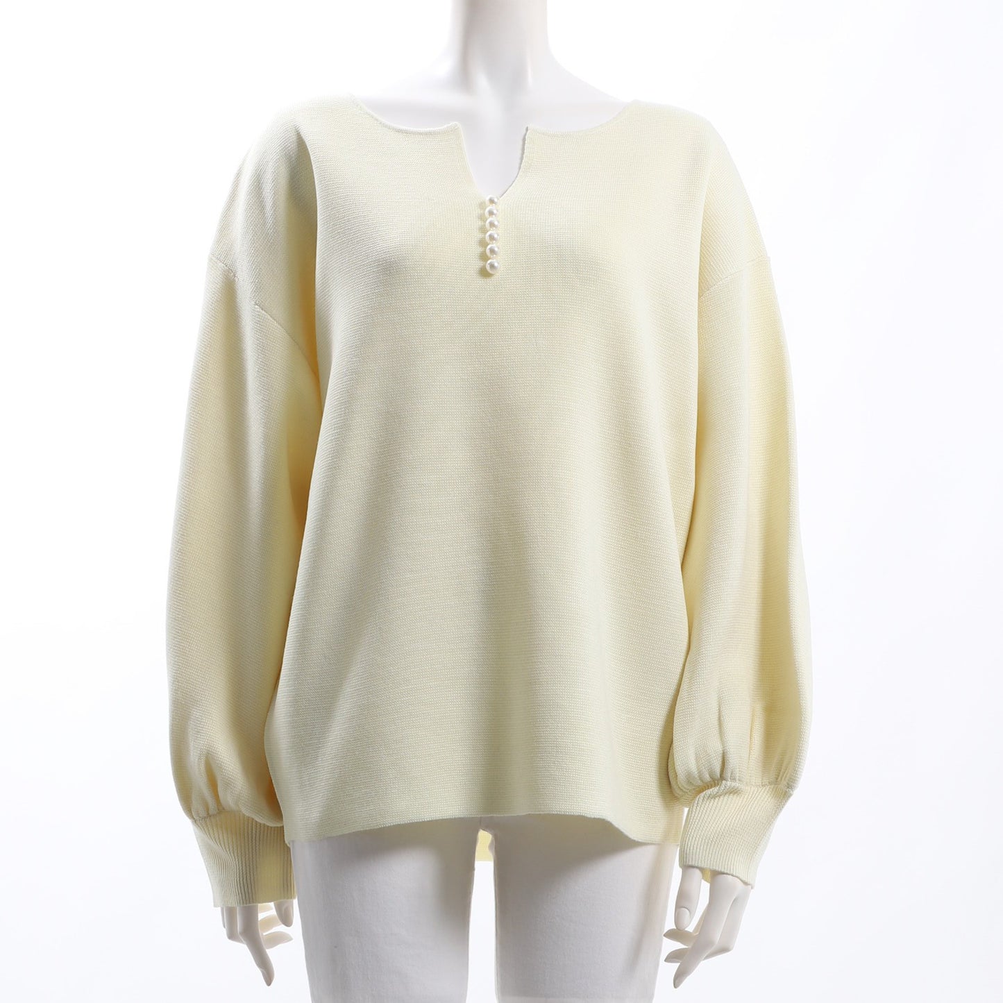 キーネックパールオープンフロントネックニット