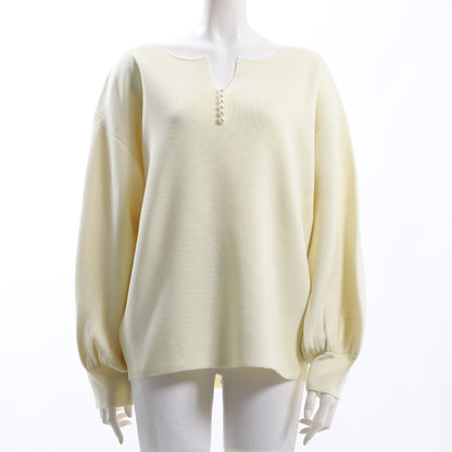 キーネックパールオープンフロントネックニット