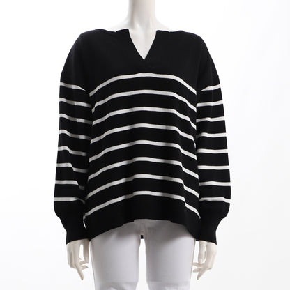 オープンフロントネックボーダー柄ニット