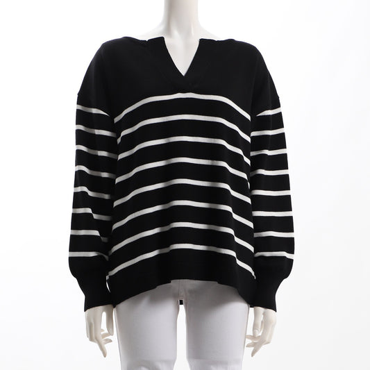 オープンフロントネックボーダー柄ニット