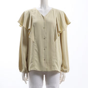 フリルデザインVネックブラウス