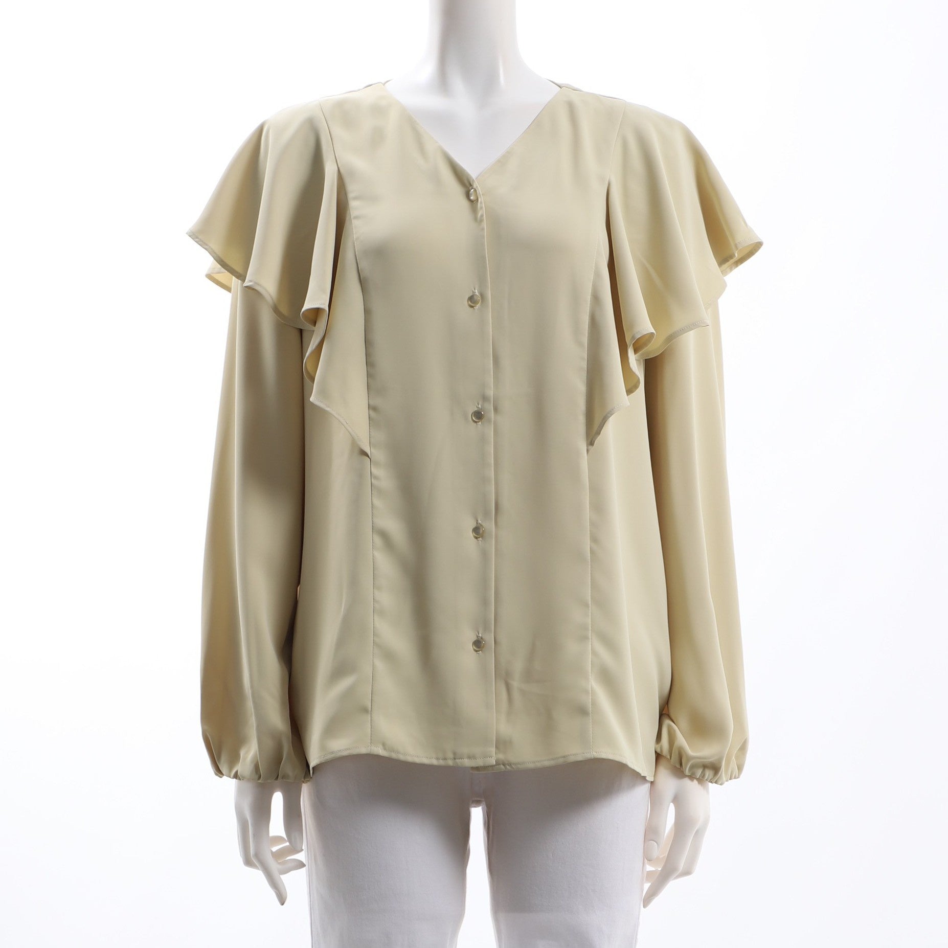 フリルデザインVネックブラウス