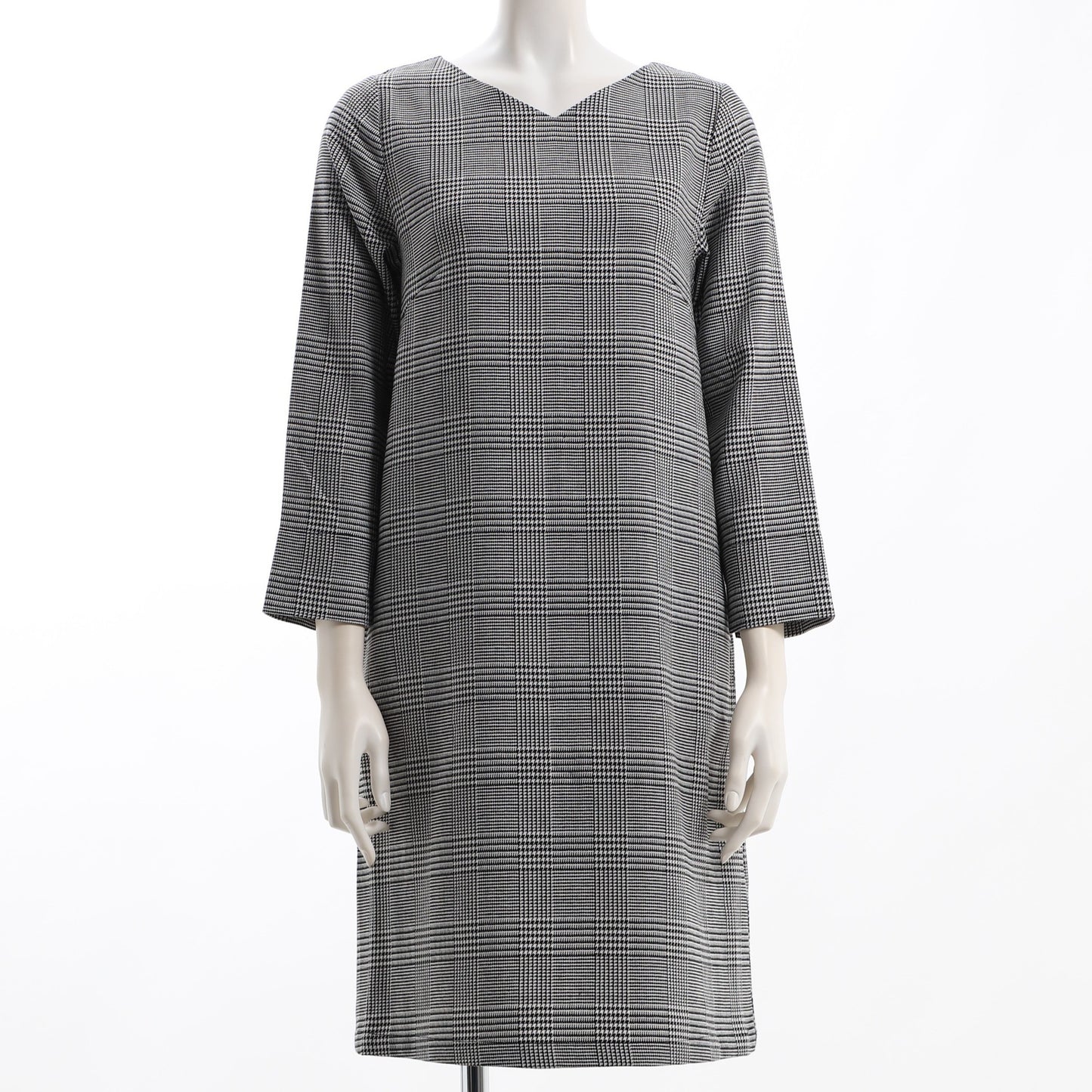 グレンチェック柄Vネックワンピース