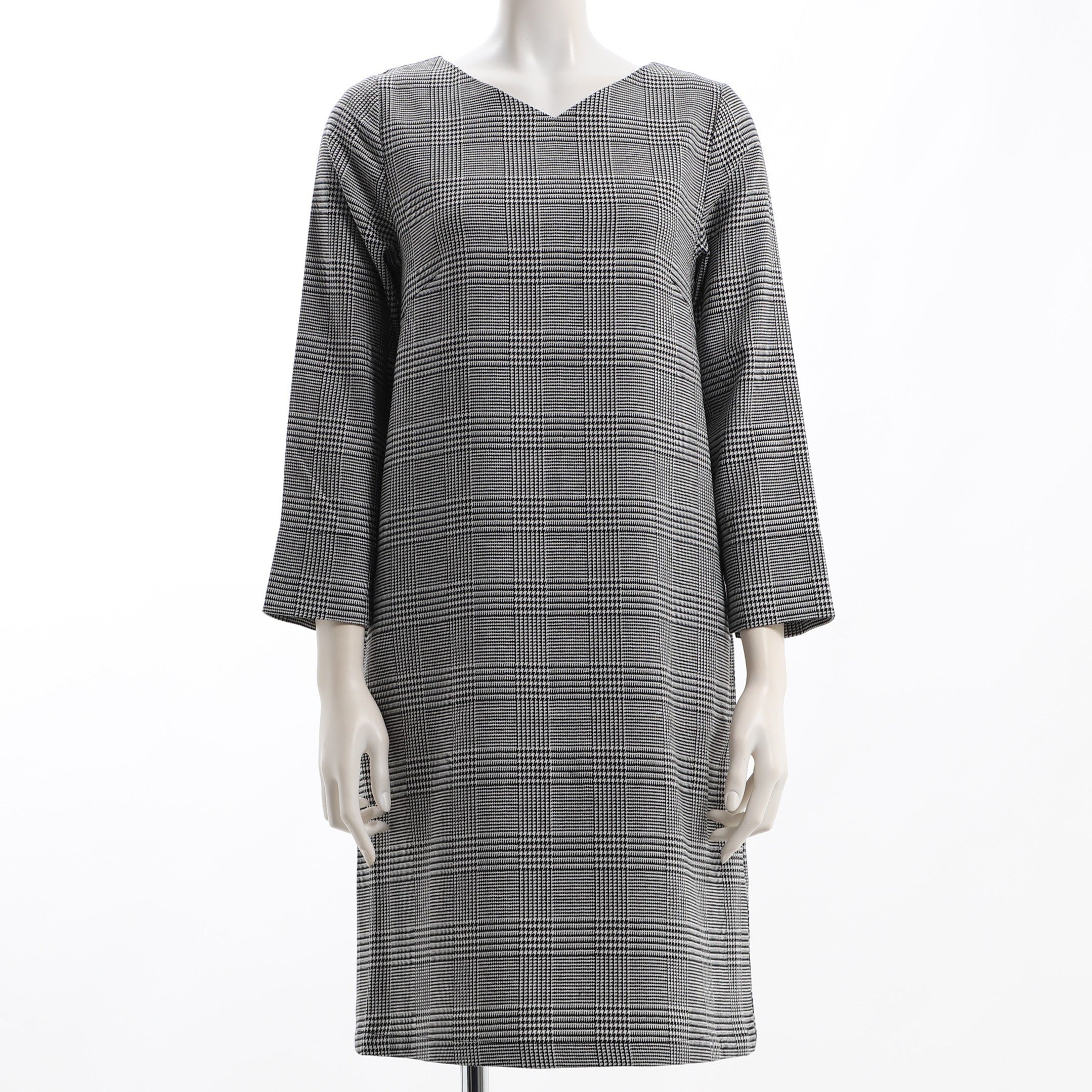 グレンチェック柄Vネックワンピース