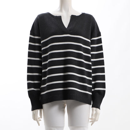 オープンフロントネックボーダー柄ニット
