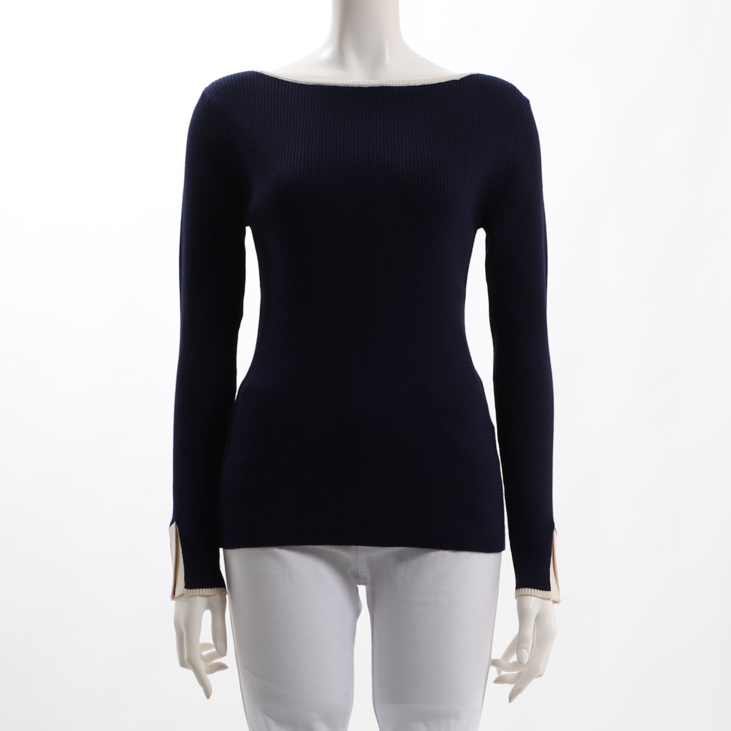 バイカラーデザインリブニット