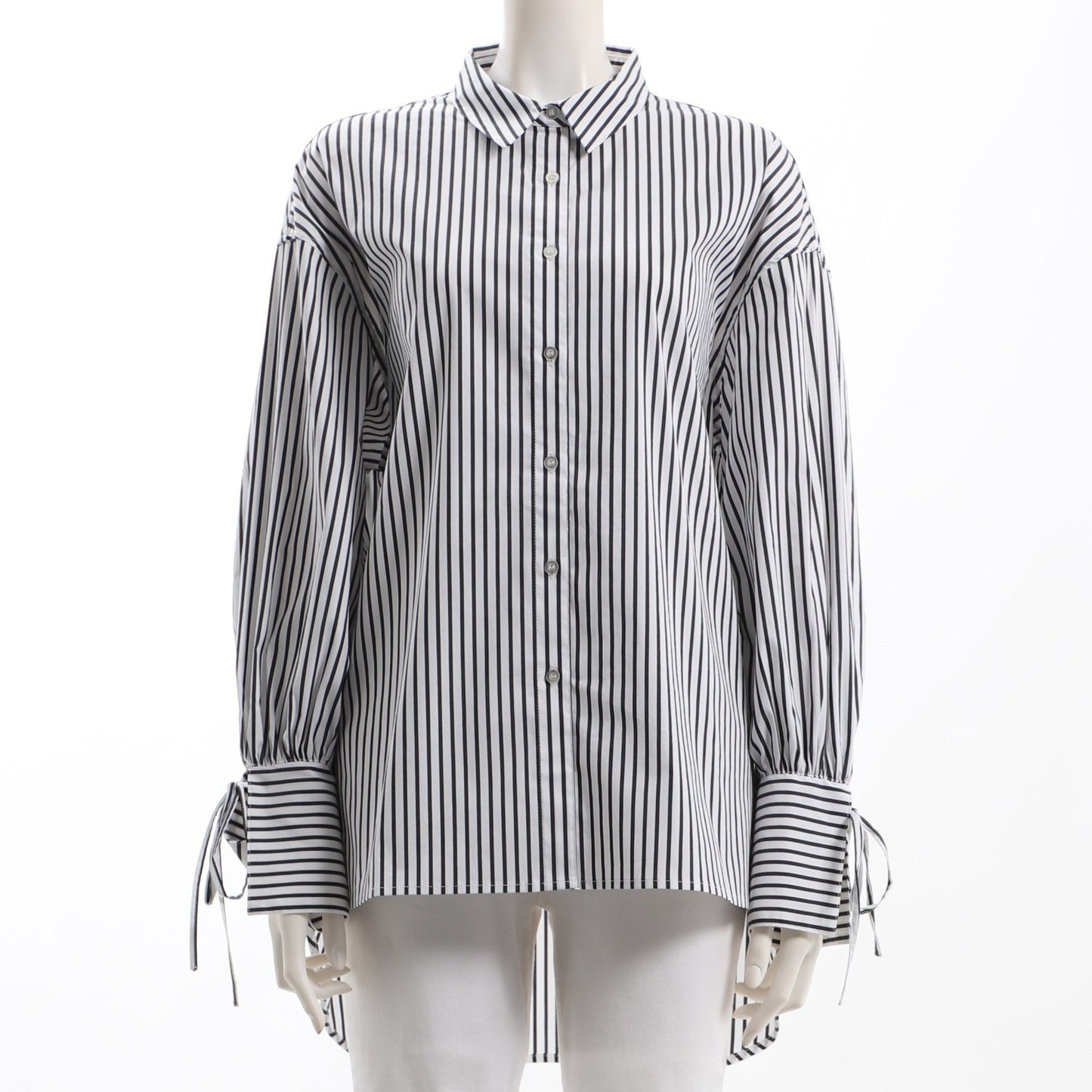 袖口リボンストライプシャツ