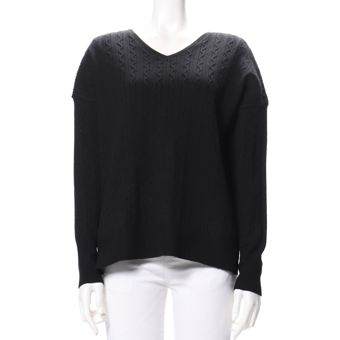 デザイン編みVネックニット