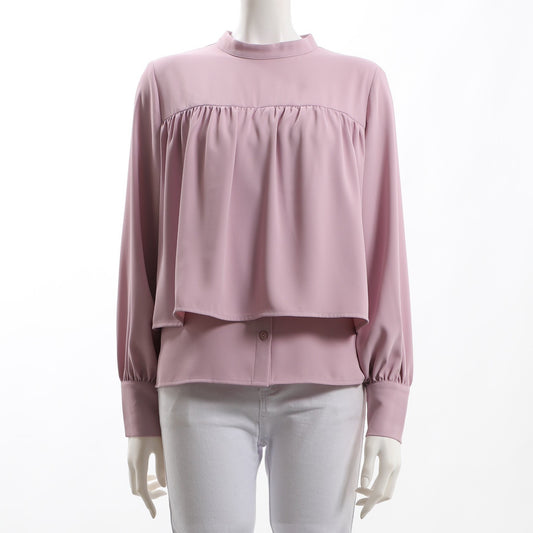 ケープデザイン前開きスタンドカラーブラウス