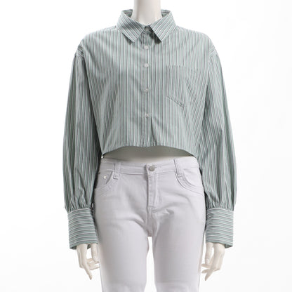 ストライプ柄短丈シャツ