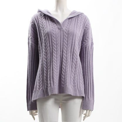 ケーブルフードニット