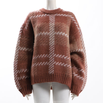 大きめチェック柄ボリュームニット