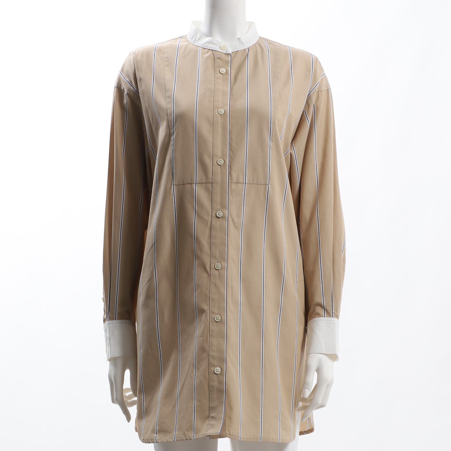 ストライプ柄バンドカラーシャツ