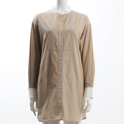 ストライプ柄バンドカラーシャツ