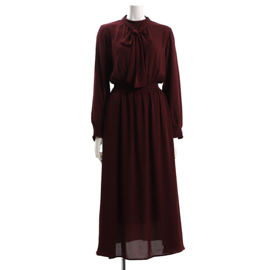 シャーリングゴムボウタイワンピース