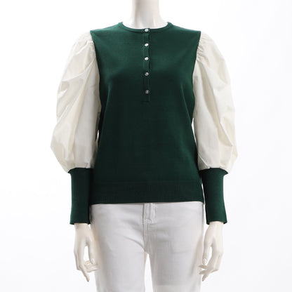 袖布帛切り替え前ボタンニット